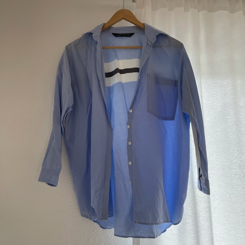 Light blue with striped details button down